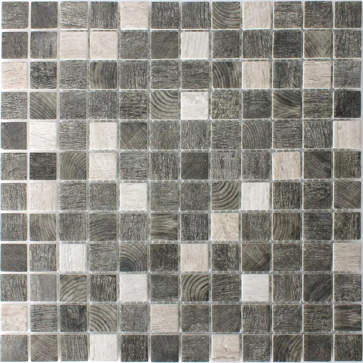 Muster von Mosaikfliesen Glas Valetta Holzstruktur Grau