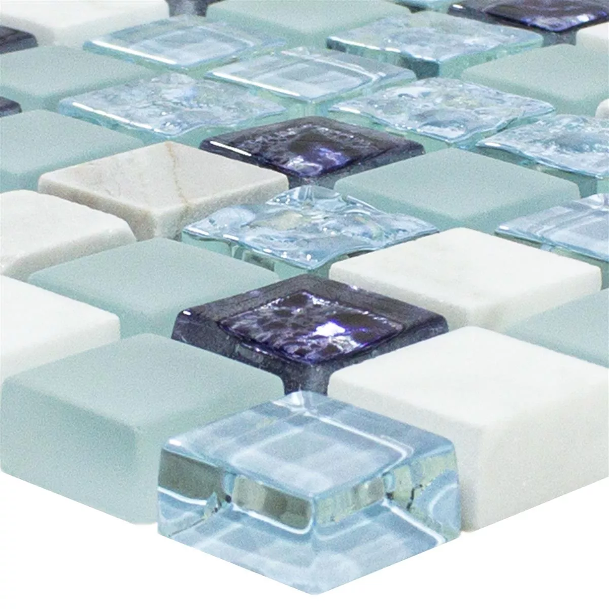 Muster von Glasmosaik Fliesen Lexington Glas Material Mix Blau