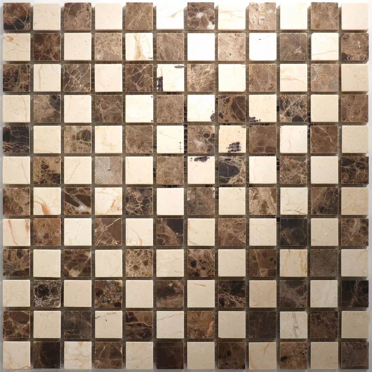 Muster von Mosaikfliesen Marmor Naturstein Beige Braun Mix