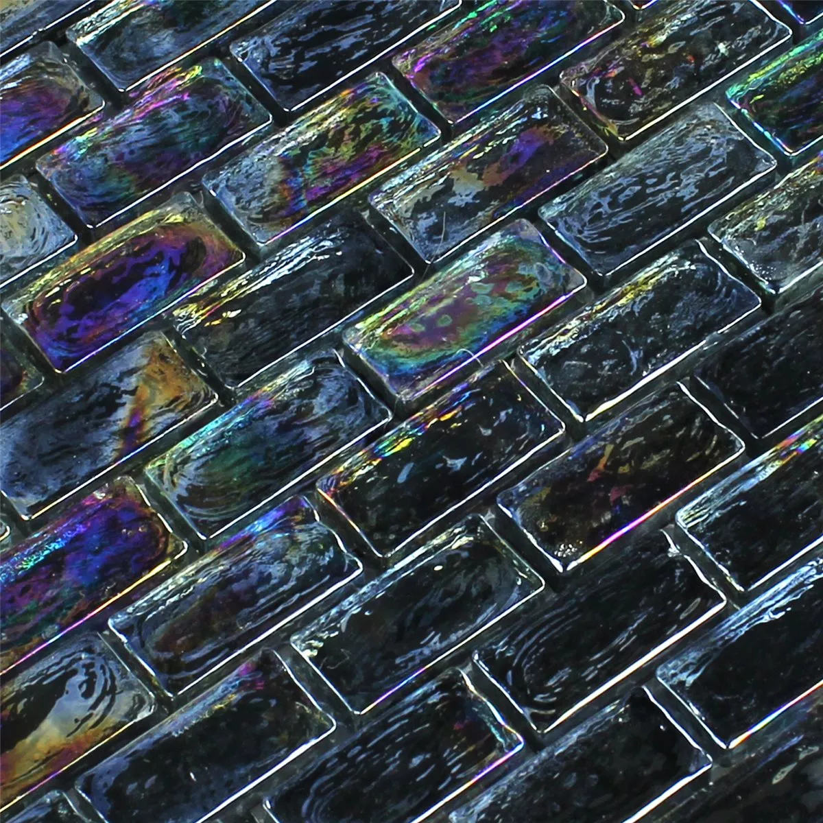 Muster von Mosaikfliesen Glas Effekt Petrol Black 