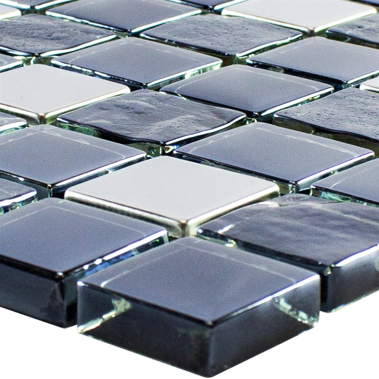 Glasmosaik Fliese Larisa Metallic Schwarz Silber