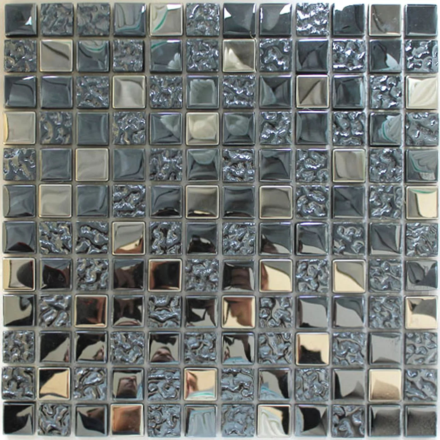 Mosaikfliesen Glas Metall Mix Whitney Silber Schwarz 23