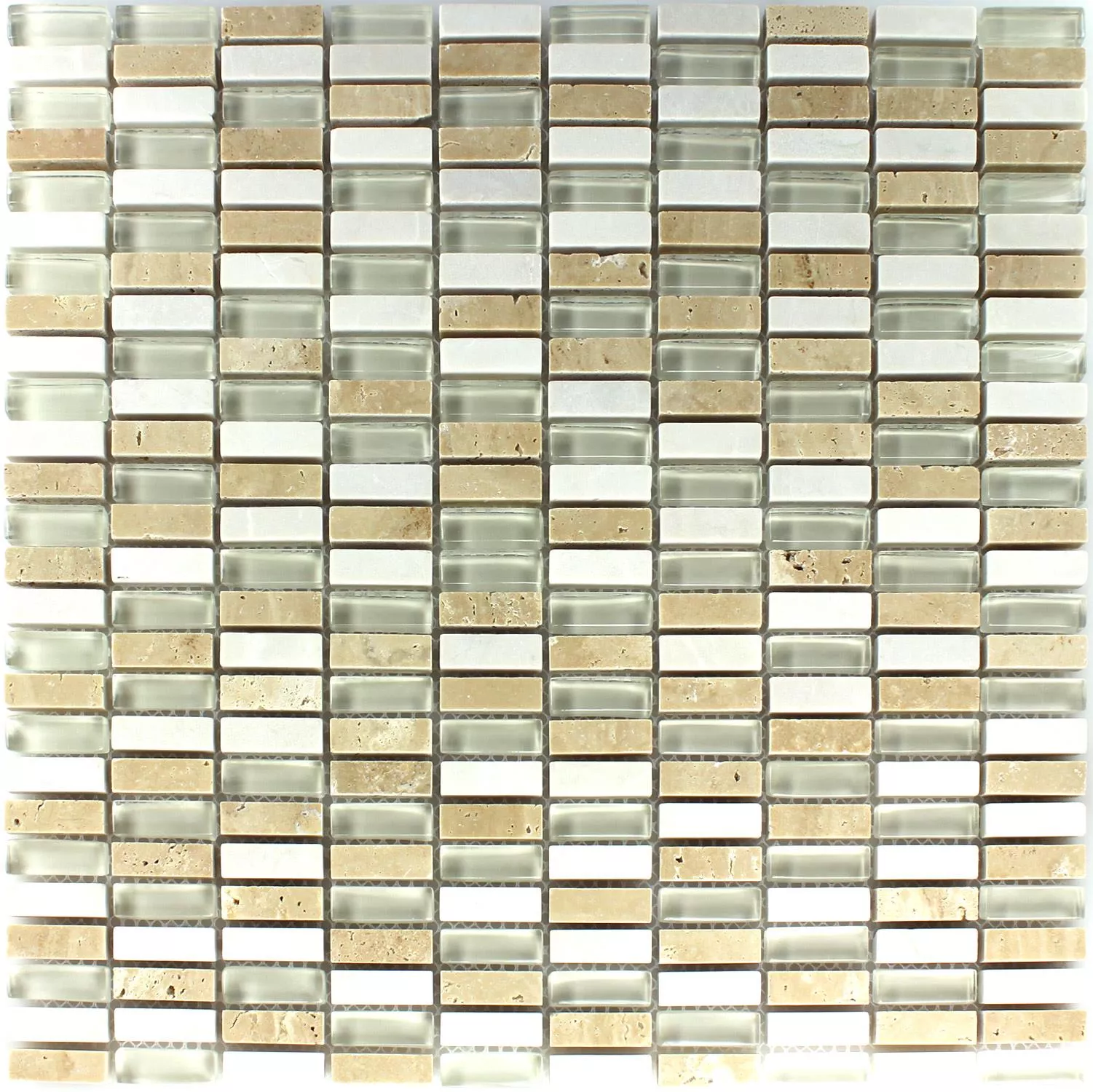 Mosaikfliesen Glas Marmor Beige Mix 10x30x8mm