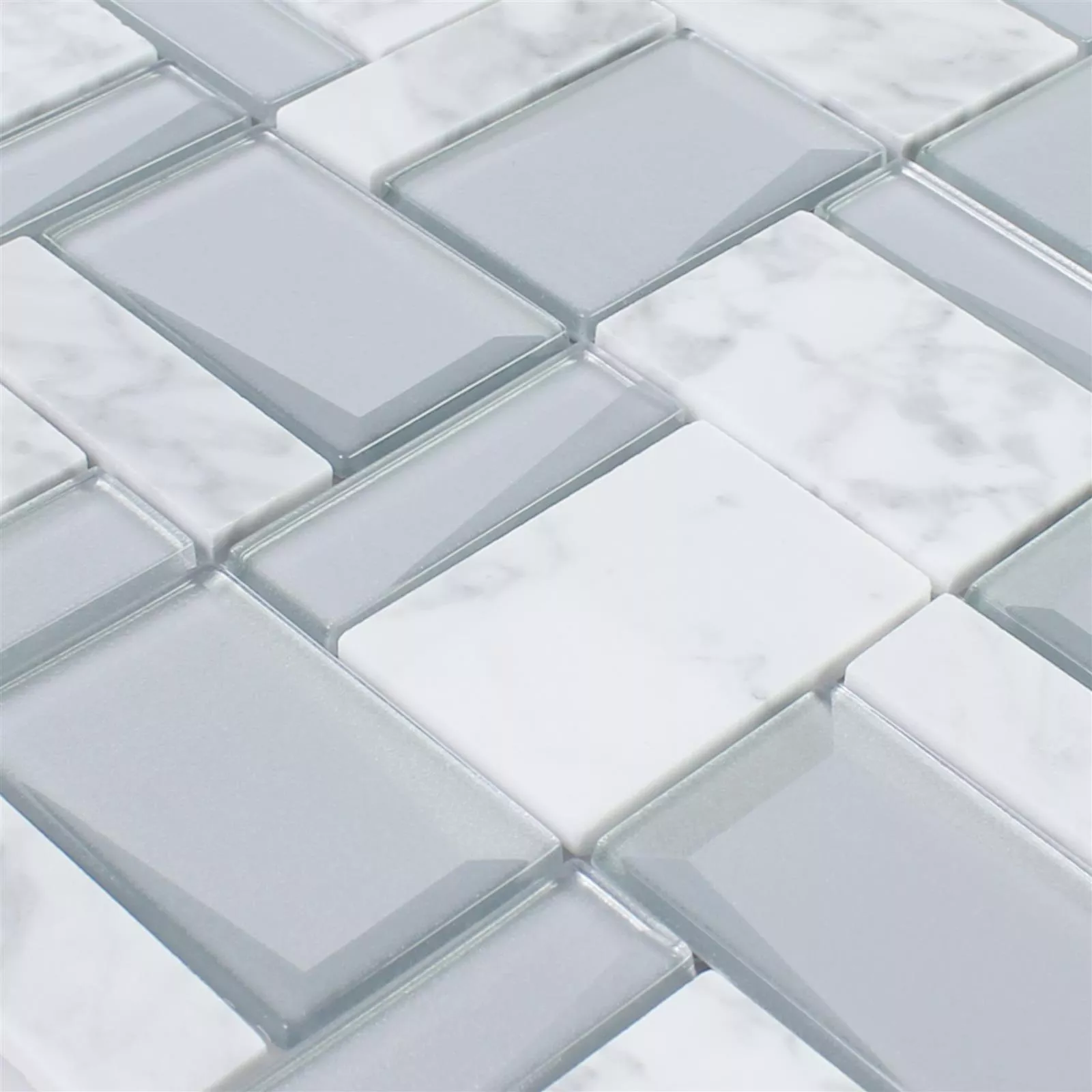 Muster von Glas Natursteinmosaik Lapseki Weiß Silber