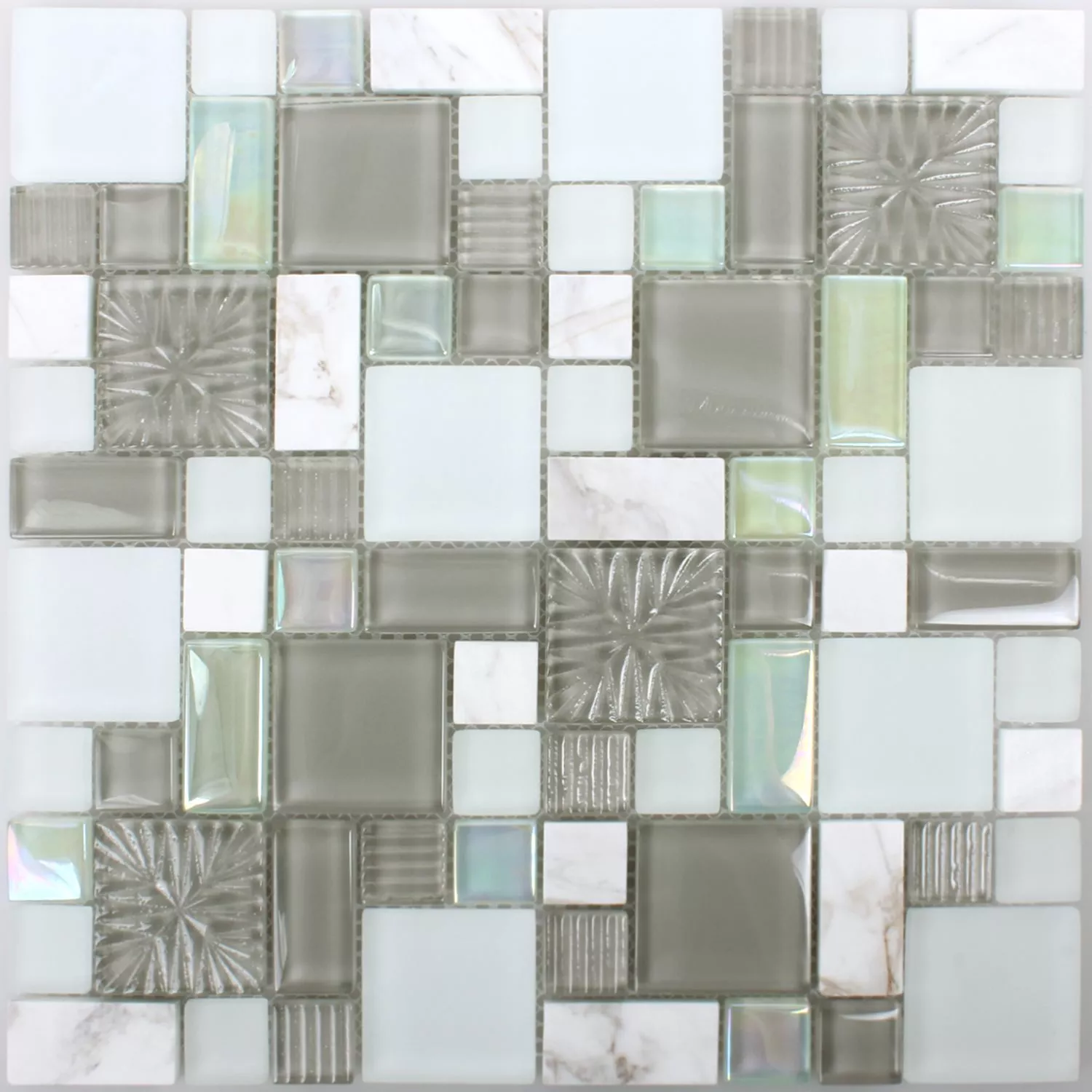 Muster von Mosaikfliesen Norderney Glas Naturstein Mix