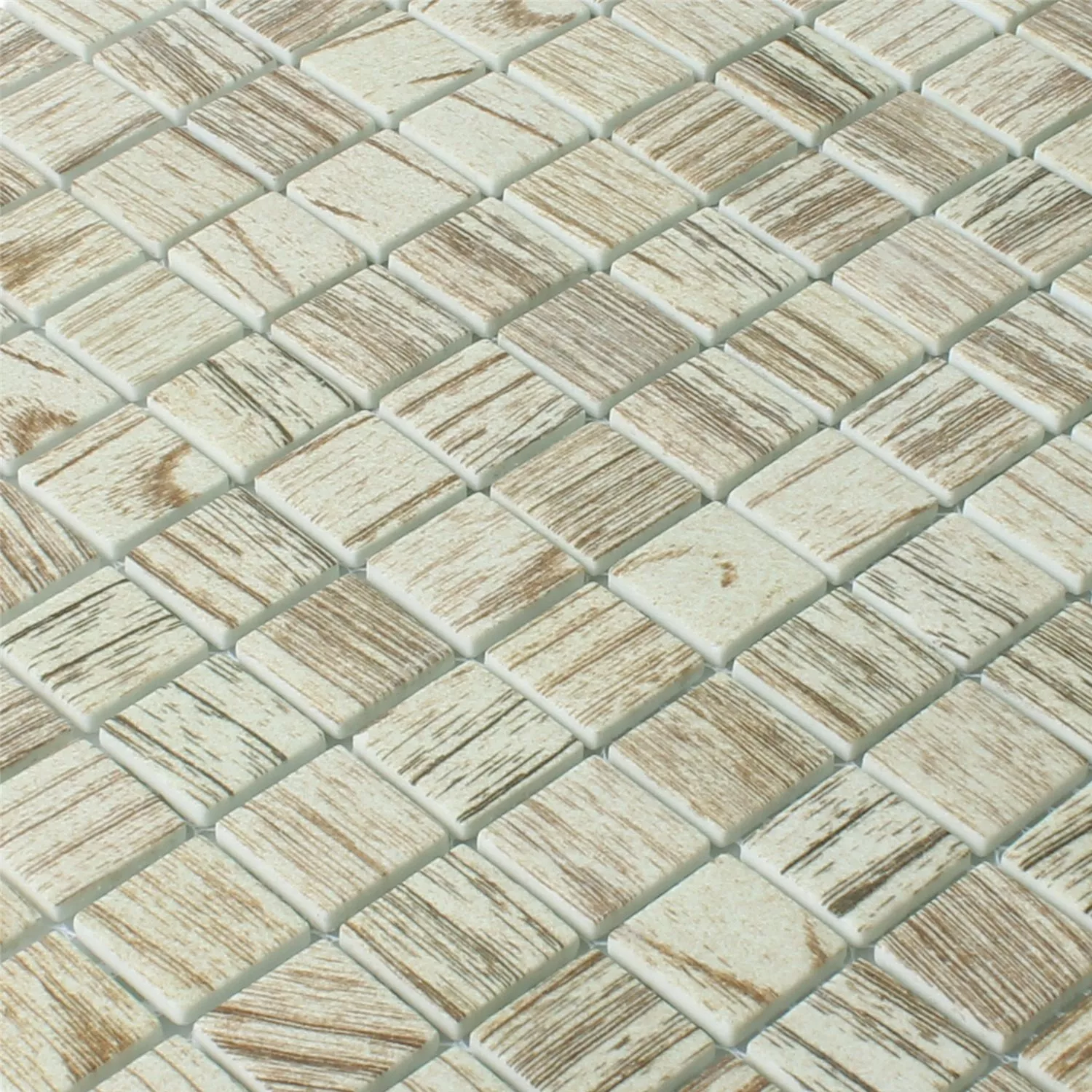 Muster von Mosaikfliesen Glas Valetta Holzstruktur Hellbeige