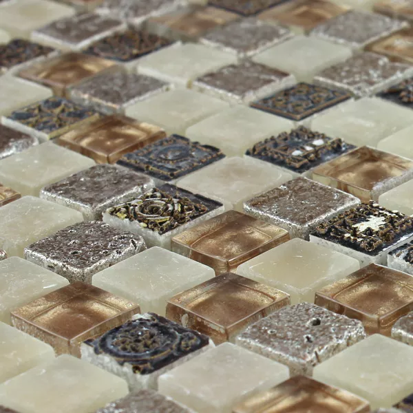Muster von Mosaikfliesen Escimo Glas Naturstein Mix Braun Beige