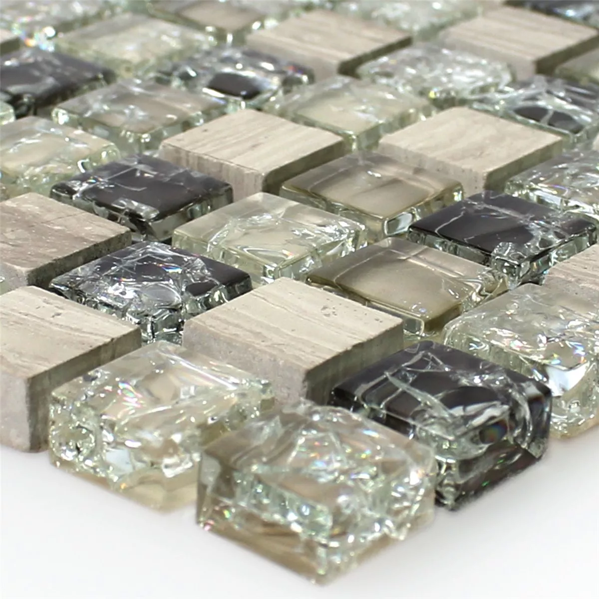 Muster von Mosaikfliesen Glas Naturstein Bruchglas Grün Grau
