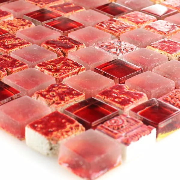 Muster von Mosaikfliesen Escimo Glas Naturstein Mix Rot