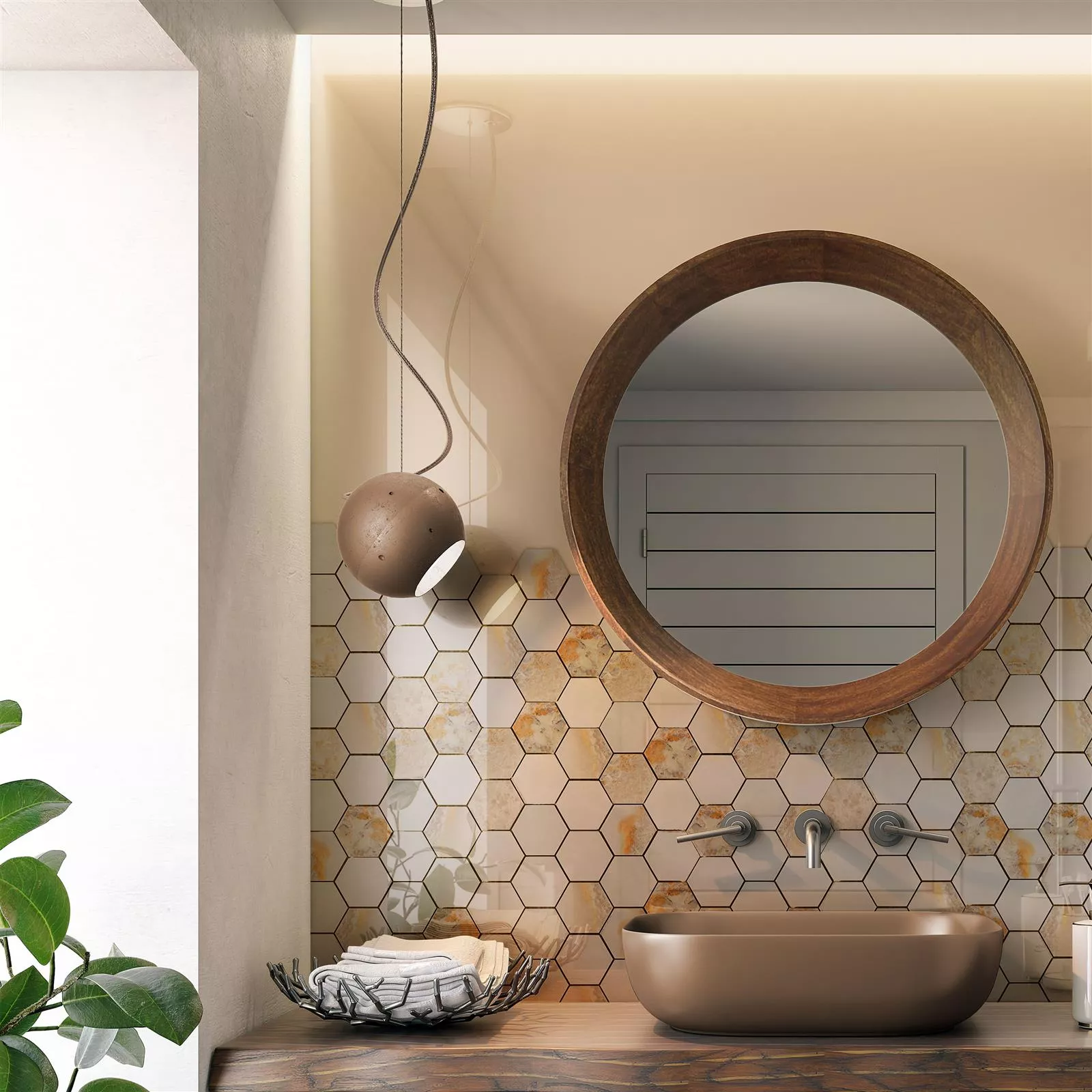 keramikmosaik fliesen naftalin hexagon braun weiß