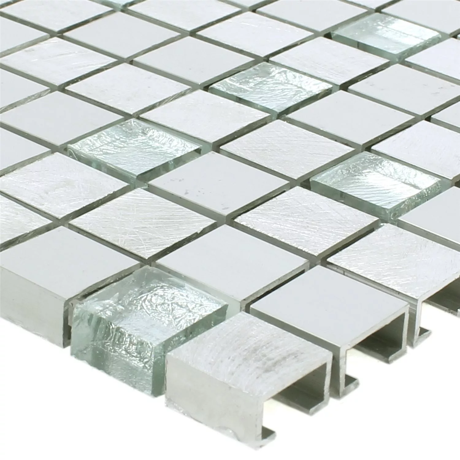 Mosaikfliesen Lissabon Aluminium Glas Mix Silber