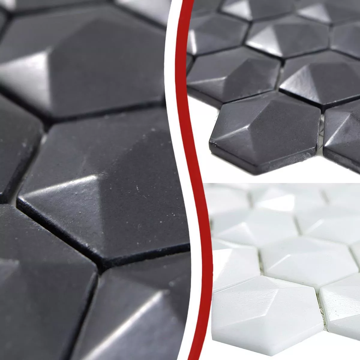 Muster von Glasmosaik Fliesen Benevento Hexagon 3D
