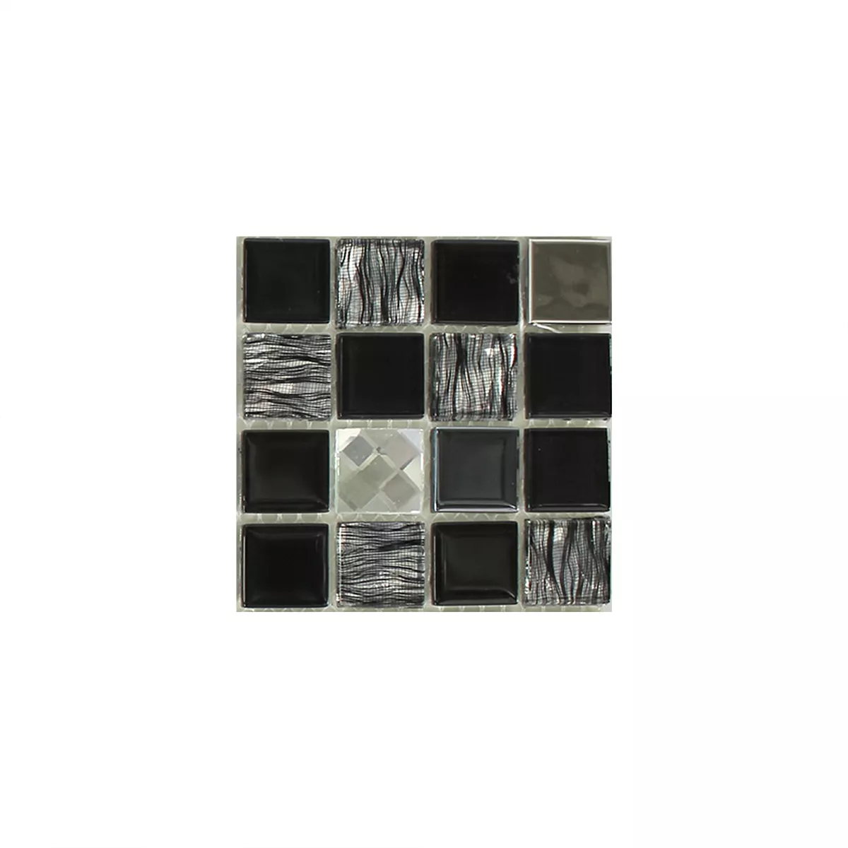 Muster von Glas Edelstahl Mosaik Amasya Selbstklebend Schwarz Silber