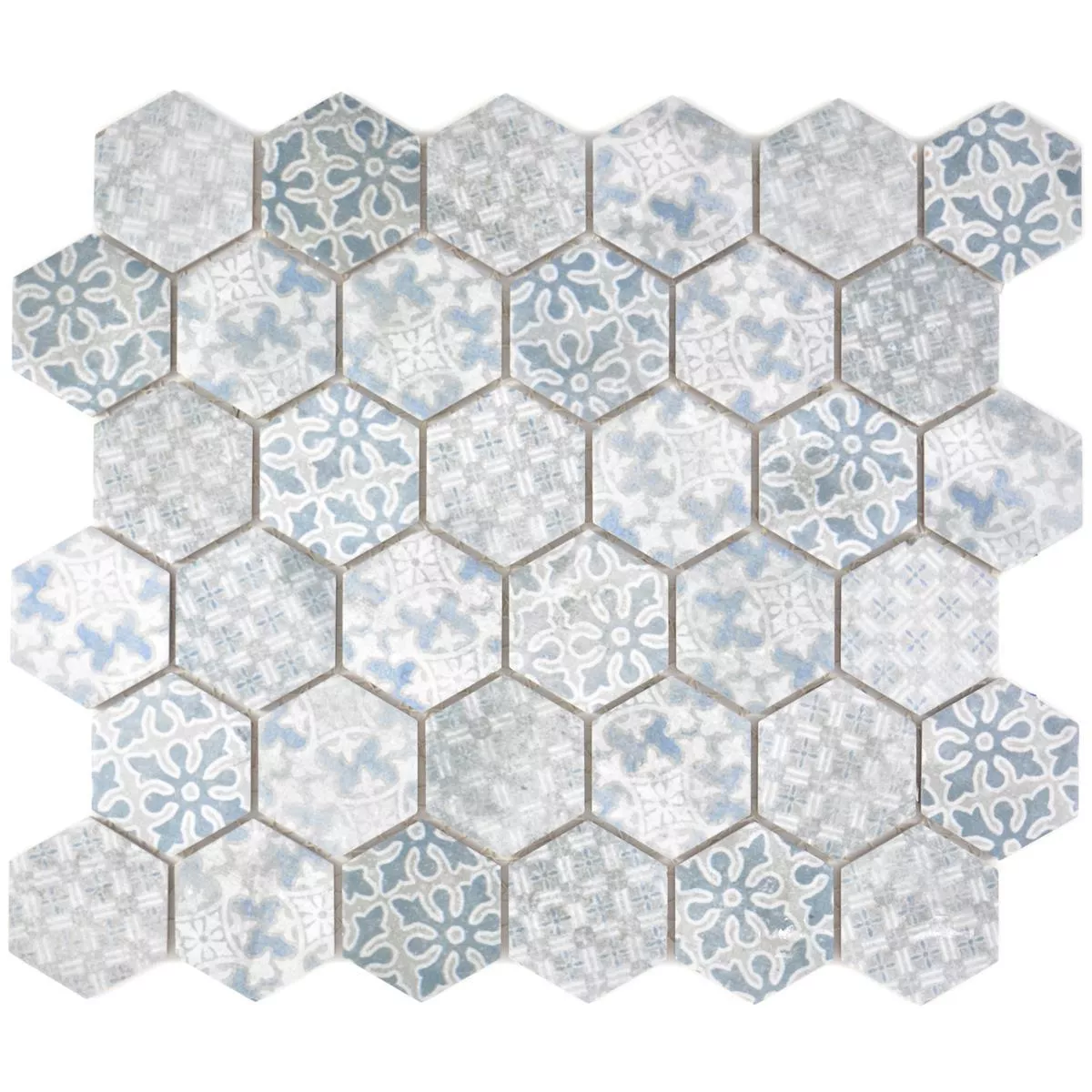 Keramikmosaik Retro Fliesen Lawinia Hexagon Blau