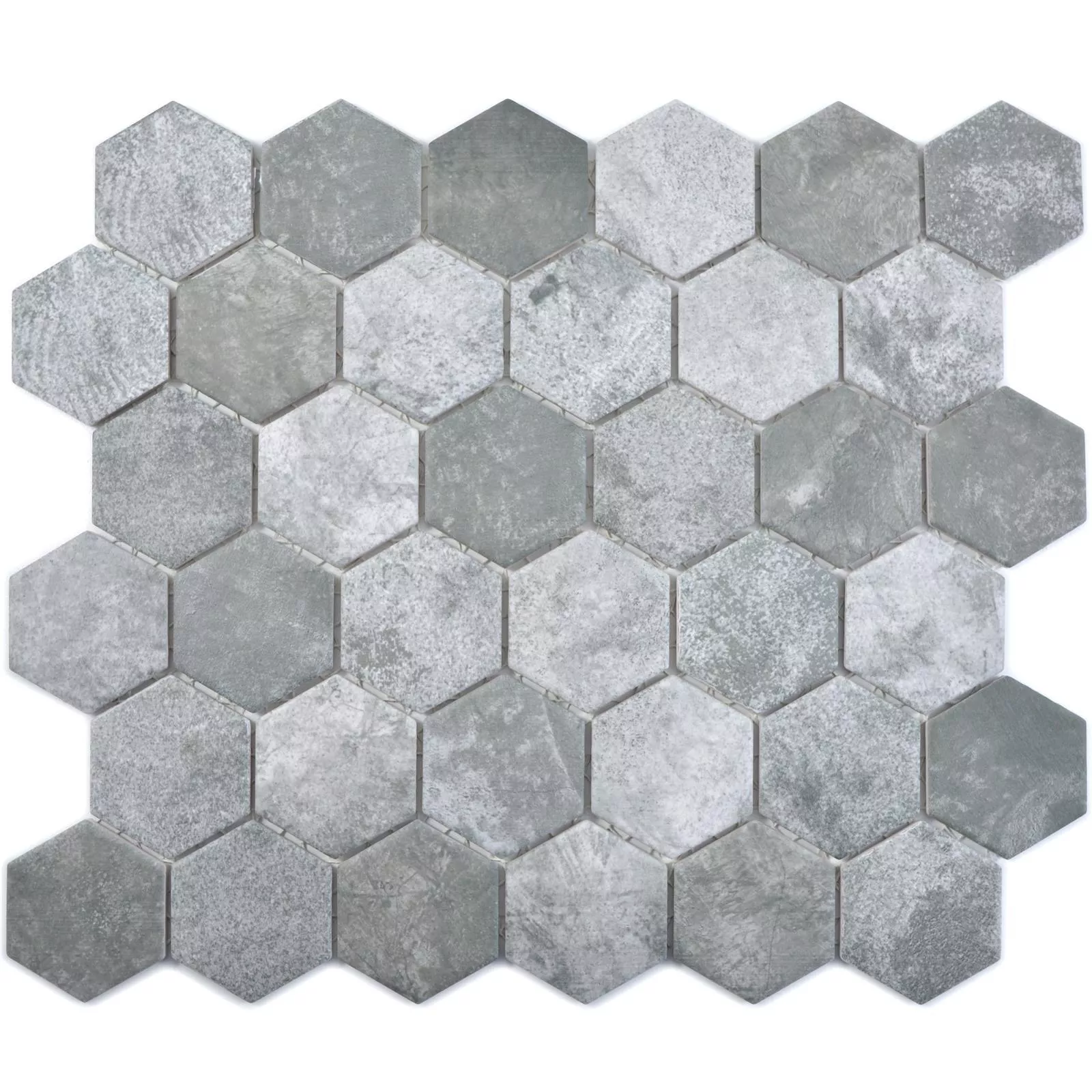 Keramikmosaik Comtessa Hexagon Zementoptik Dunkelgrau