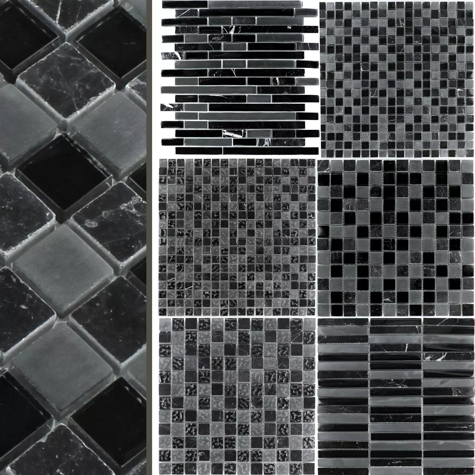 Muster von Mosaikfliesen Glas Marmor Mix Zambia Schwarz