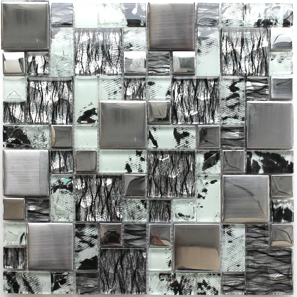 Muster von Glasmosaik Fliesen Zebra Anthrazit Silber