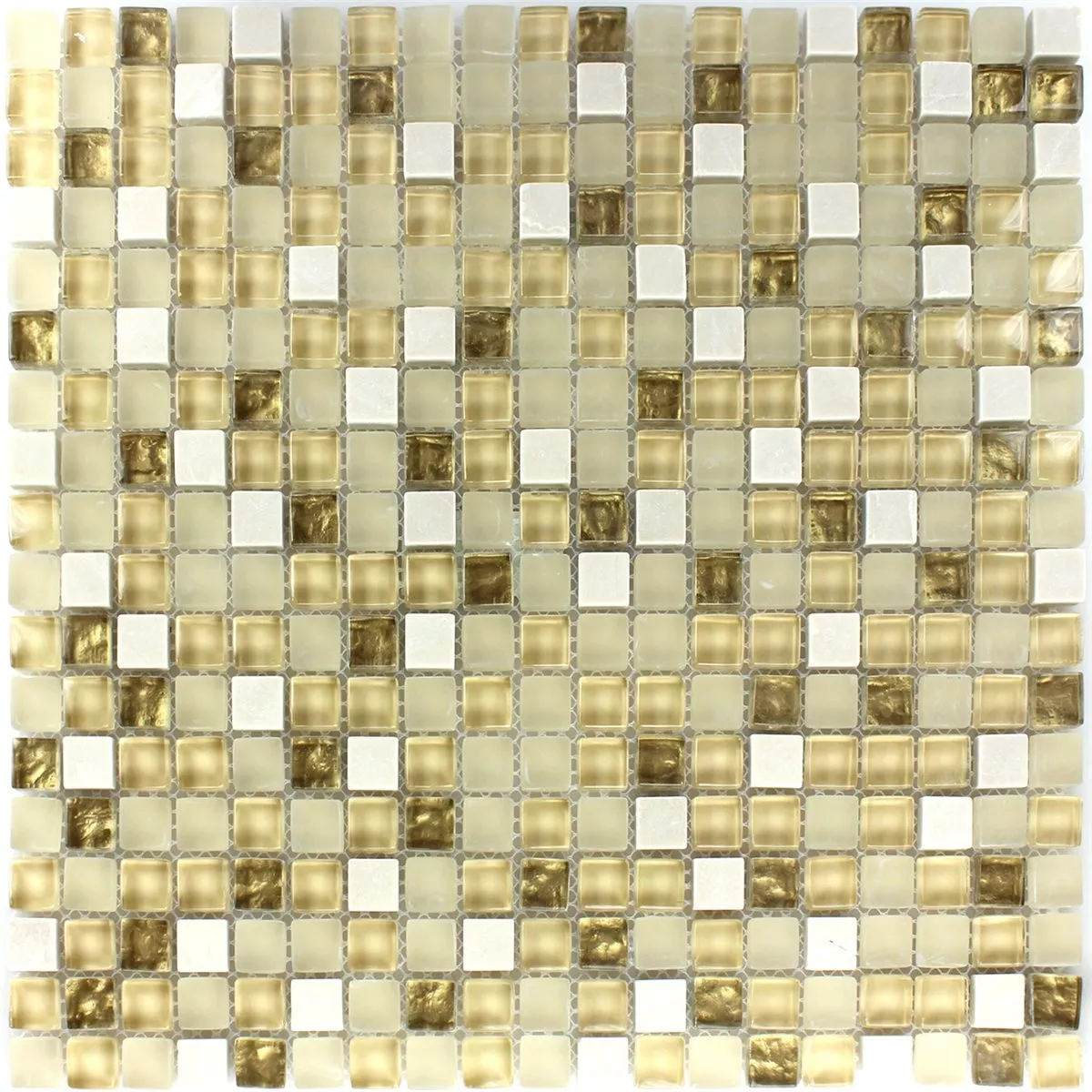Mosaikfliesen Glas Naturstein Weiß Gold Mix