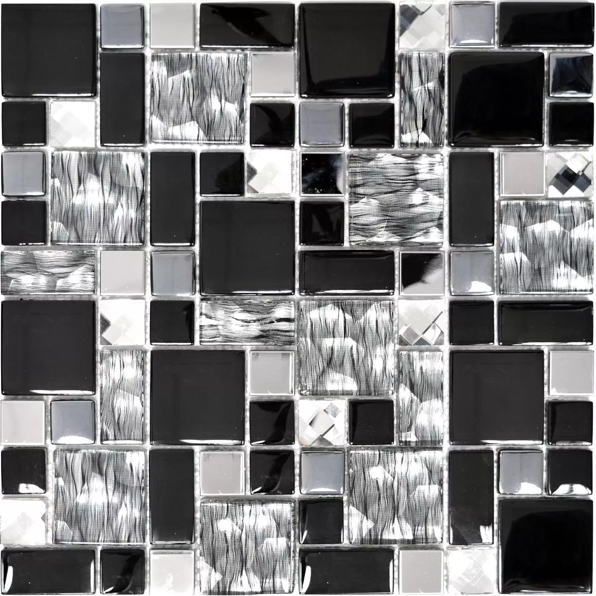 Muster von Glas Metall Mosaikfliesen Malaya Schwarz ix
