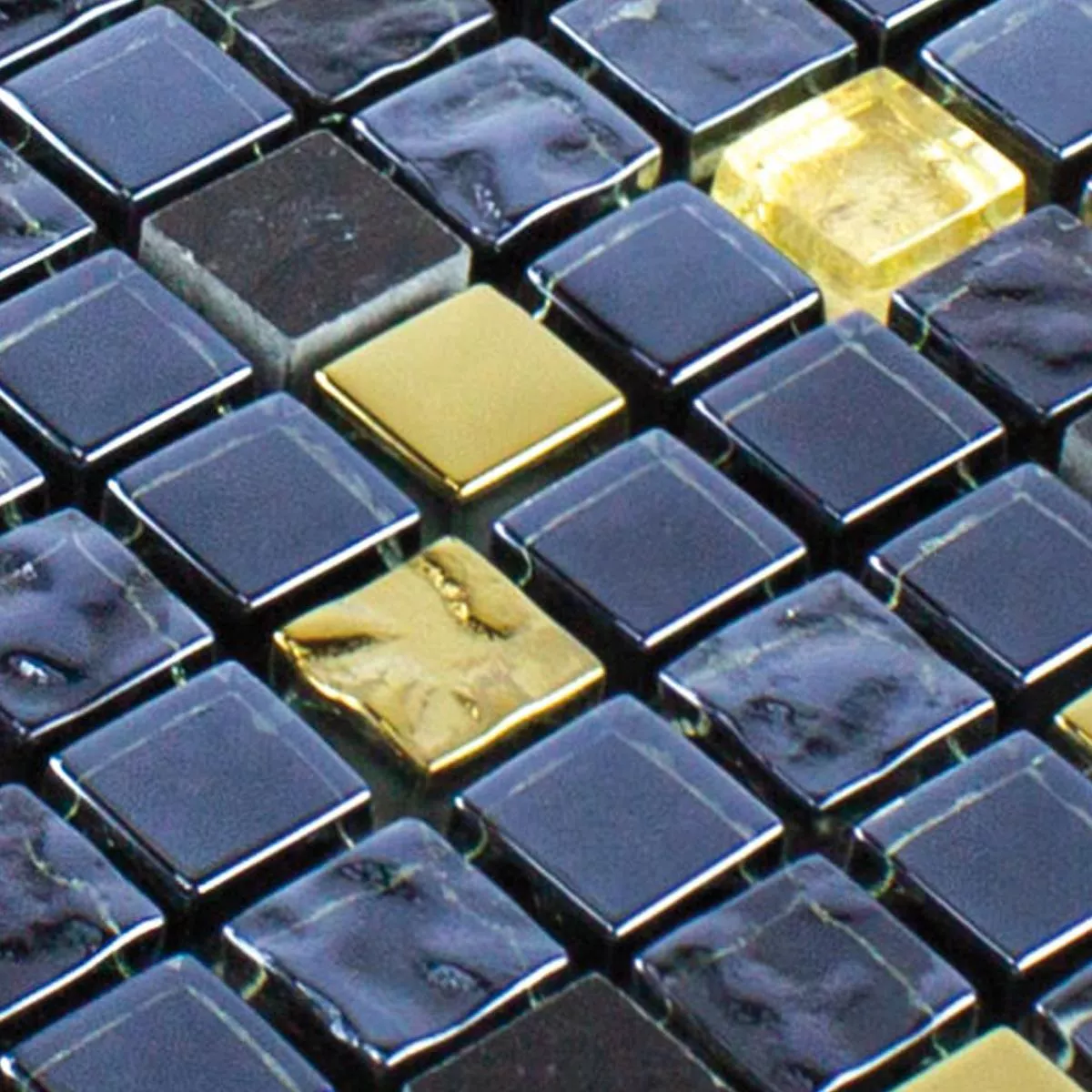 Muster von Glas Naturstein Mosaikfliese Cooktown Schwarz Gold