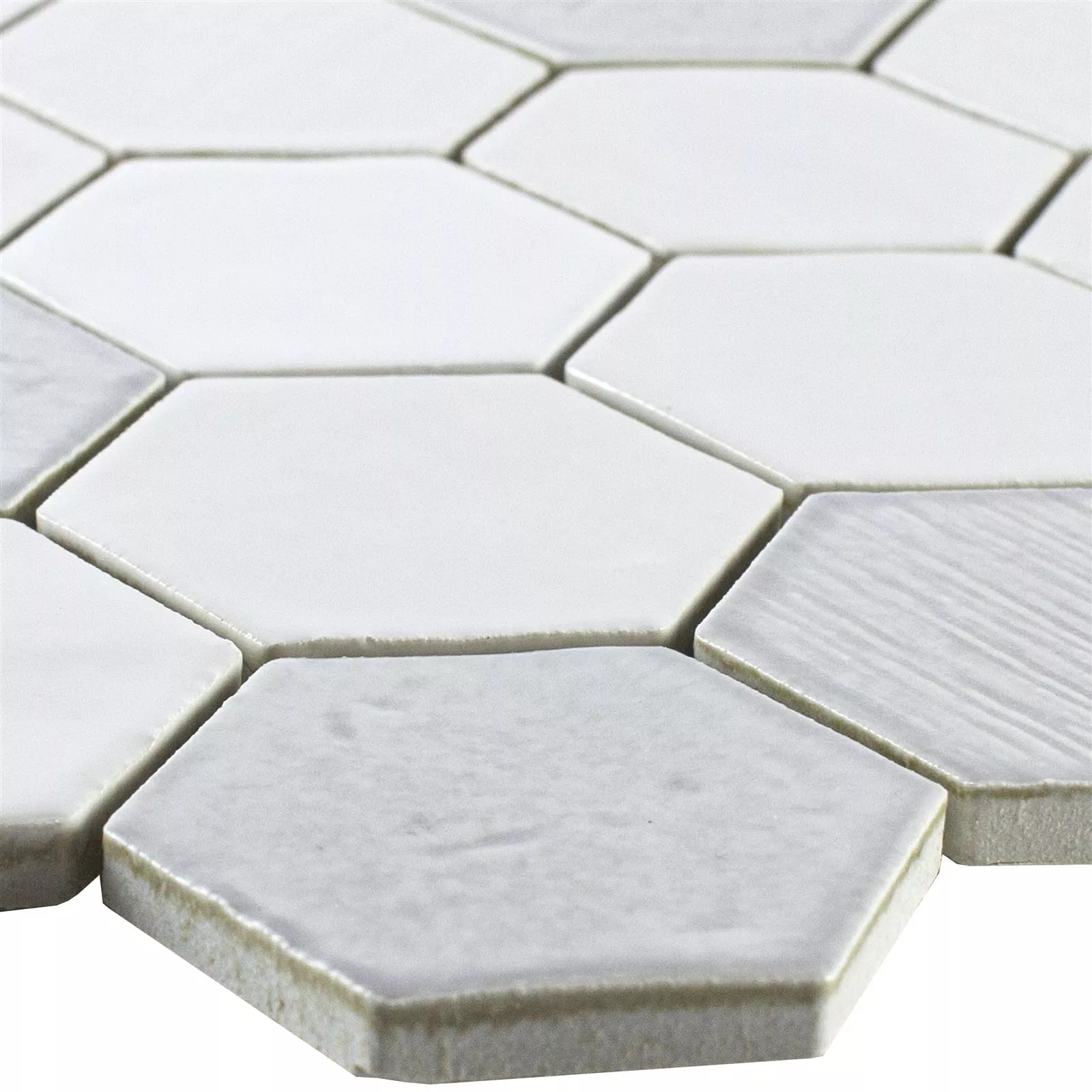 Muster von Keramik Mosaikfliese Roseburg Hexagon Glänzend Weiß