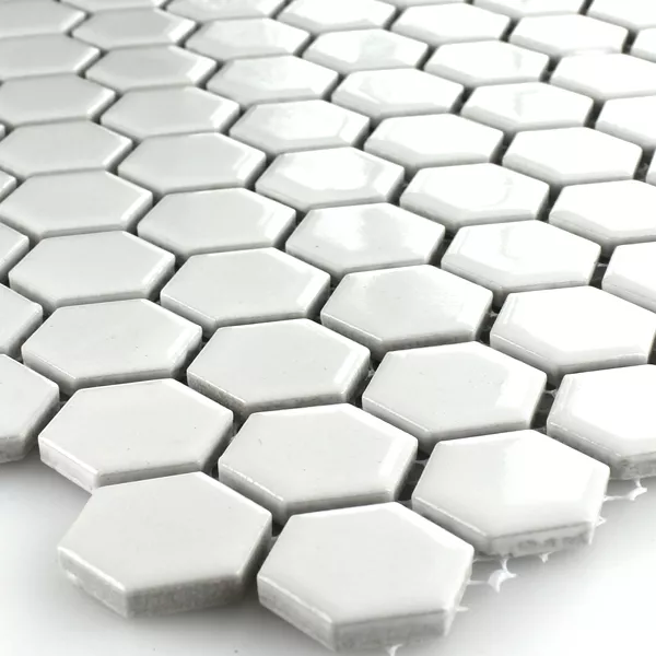Muster von Mosaikfliesen Keramik Hexagon Weiss Glänzend H23