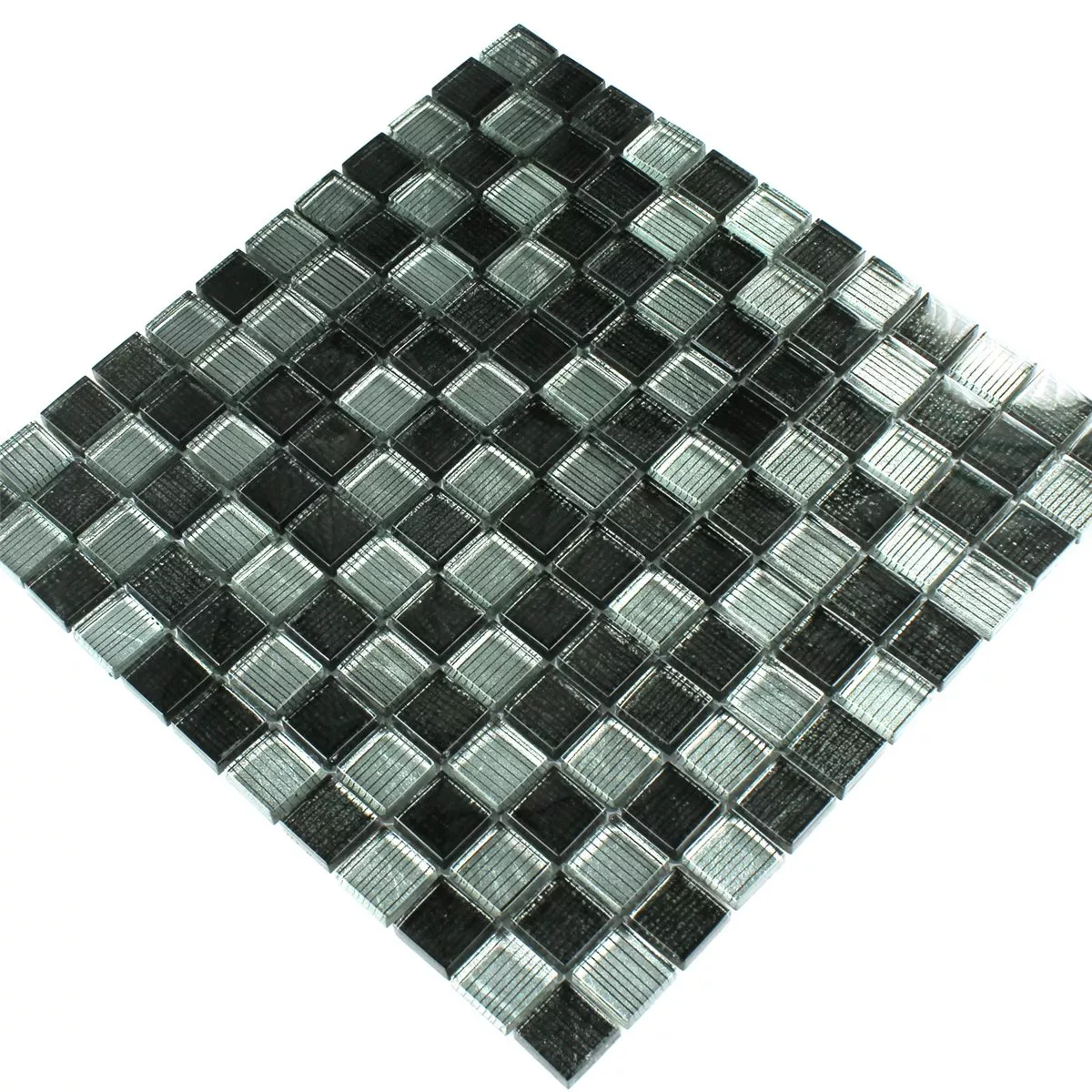 Muster von Mosaikfliesen Glas String Schwarz Grau Gestreift