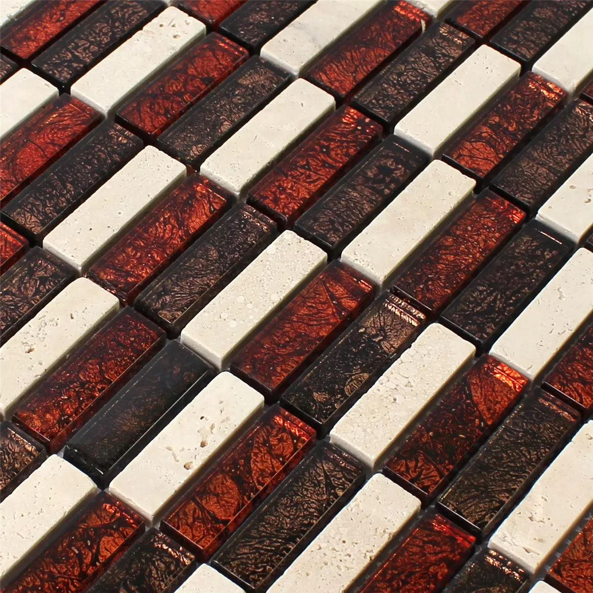 Mosaikfliesen Naturstein Glas Rot Braun Beige Stick