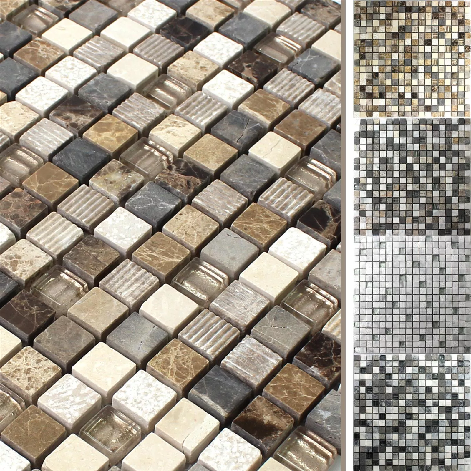 Muster von Mosaikfliesen Austin Glas Naturstein Mix