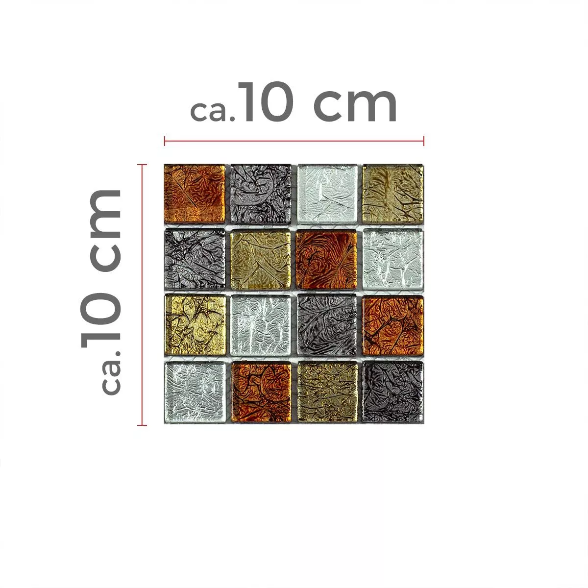 Muster von Mosaikfliesen Glas Bonnie Crystal Struktur Gold Silber Rot