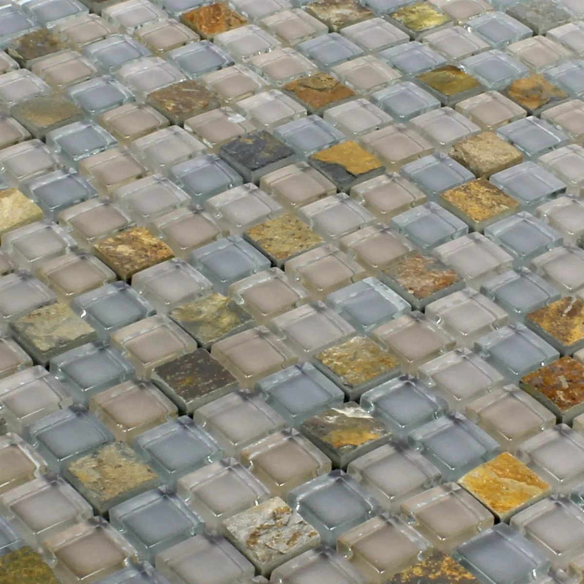 Muster von Mosaikfliesen Marmor Java Glasmix Apollo Braun 