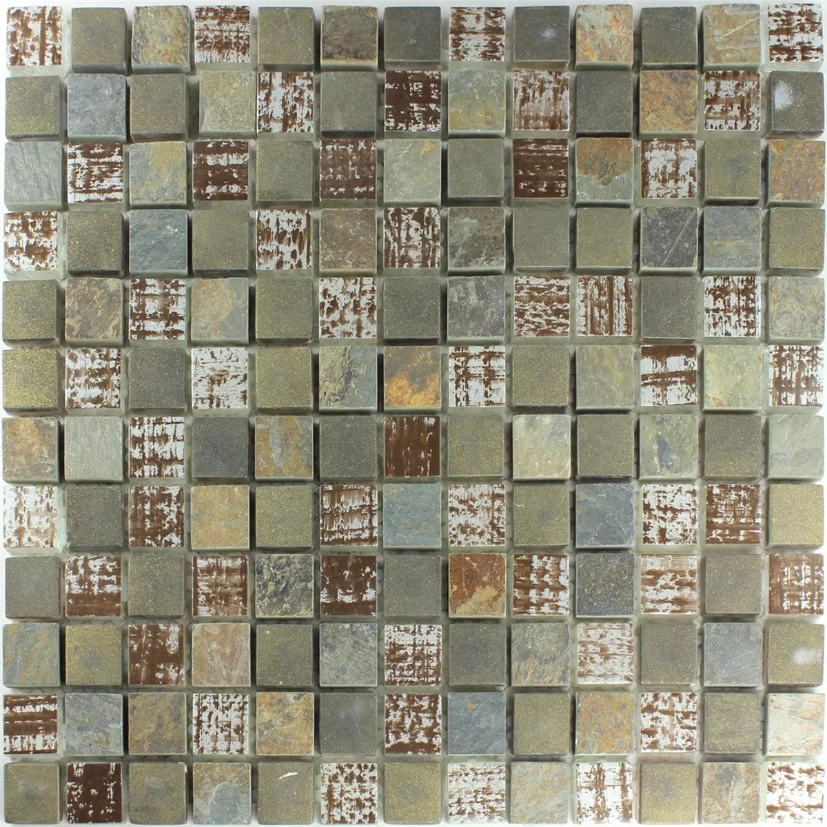 Muster von Mosaikfliesen Quarzit Glas Rost