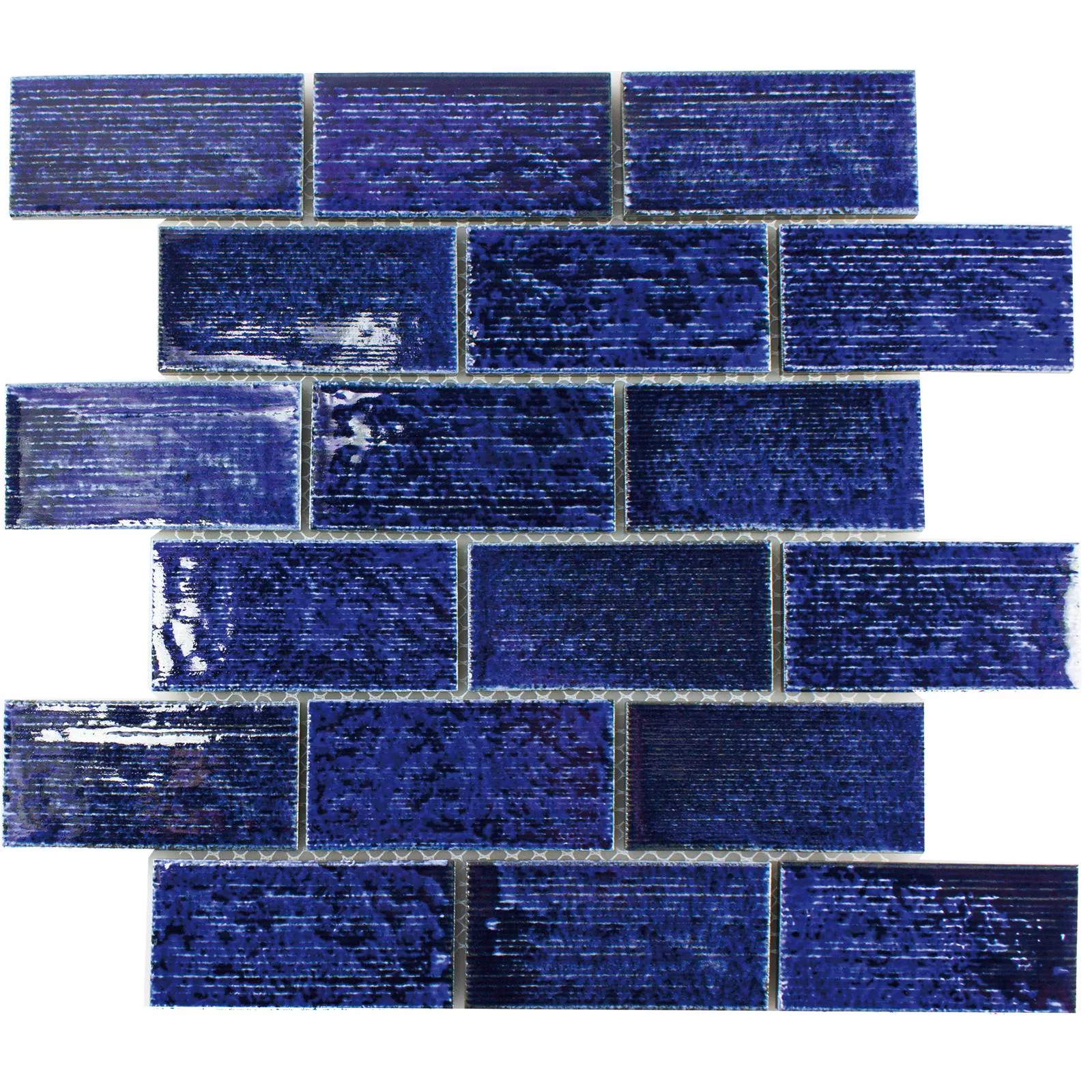 Keramik Mosaikfliese Bangor Glänzend Blau Rechteck