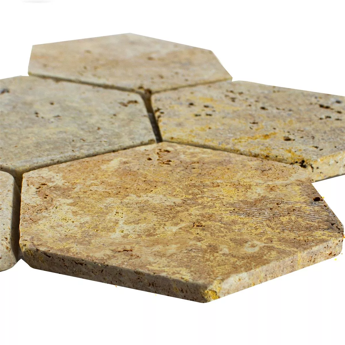 Travertin Naturstein Mosaikfliesen Mercado Sechseck Gold Travertin Naturstein Mosaikfliesen Mercado Sechseck Gold