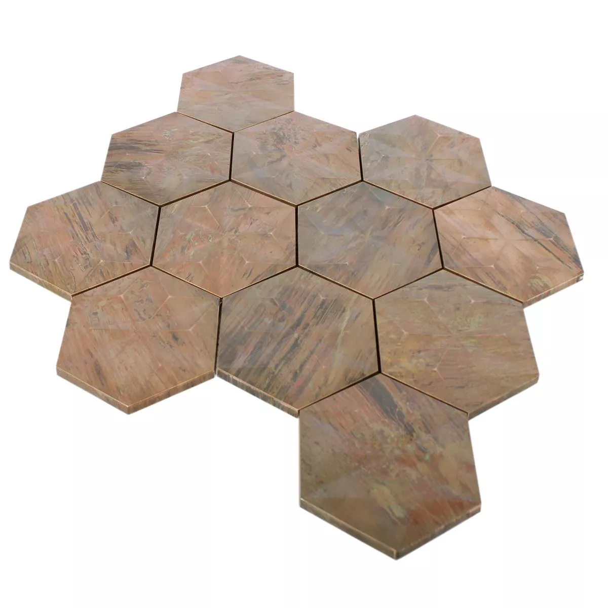 Muster von Metall Kupfer Mosaikfliesen Myron Hexagon 3D