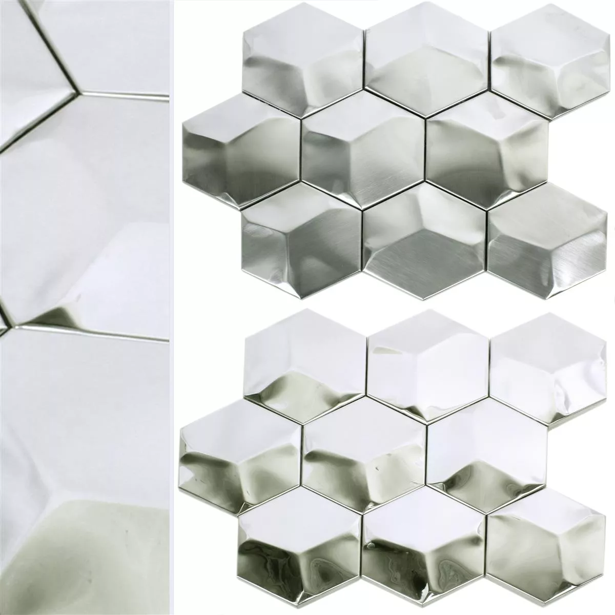 Mosaikfliesen Edelstahl Contender Hexagon Silber