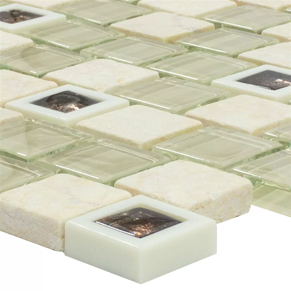 Muster von Glas Kunststoff Naturstein Mosaik Lunaquell Beige