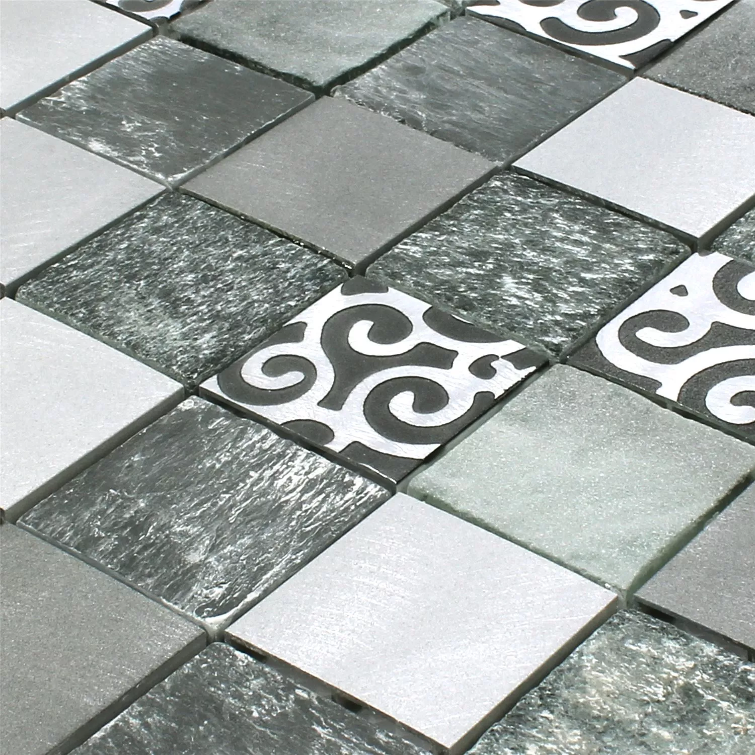 Muster von Mosaikfliesen Glas Naturstein Aluminium Valdivia Grau
