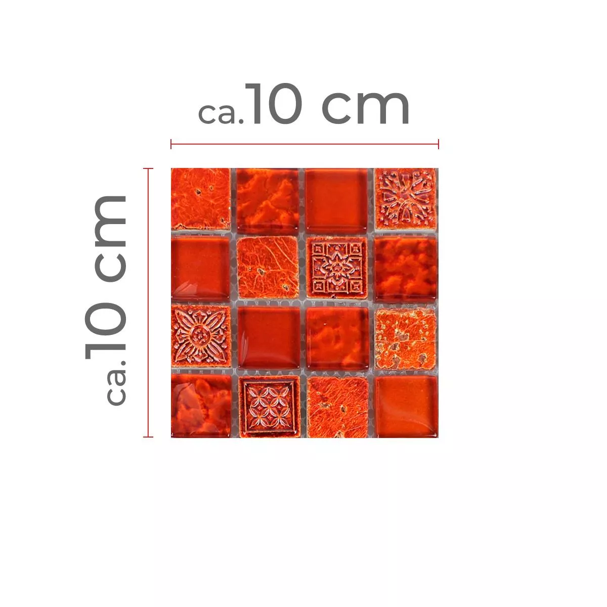 Muster von Mosaikfliesen Georgia Glas Naturstein Mix Rot