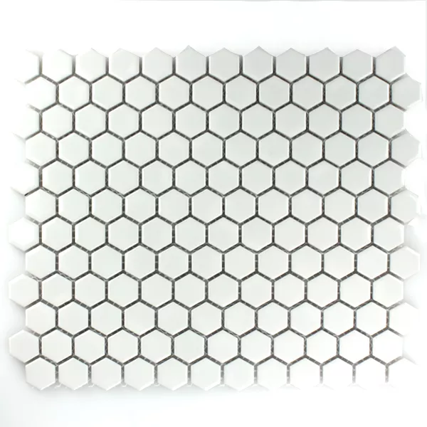 Muster von Mosaikfliesen Keramik Hexagon Weiss Glänzend H23