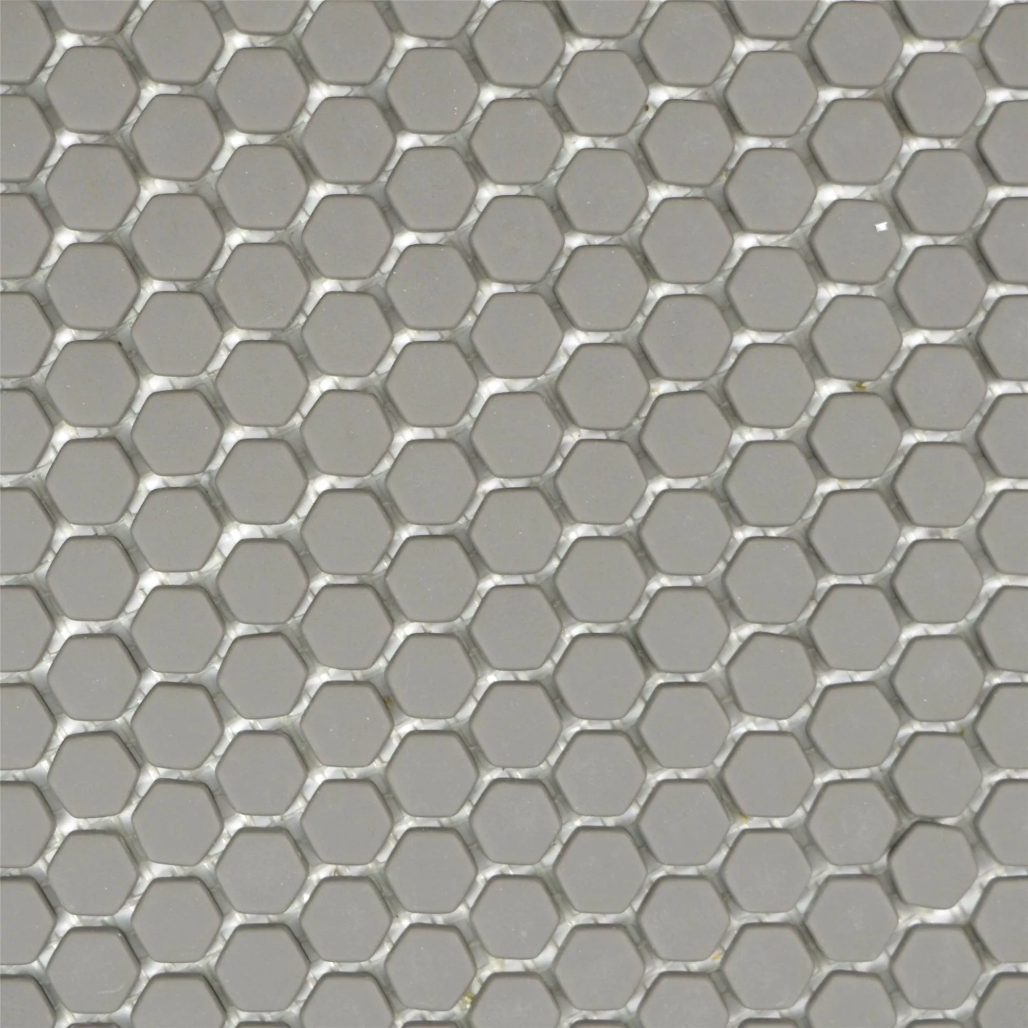 Muster von Glasmosaik Fliesen Kassandra Hexagon Grau Braun Matt