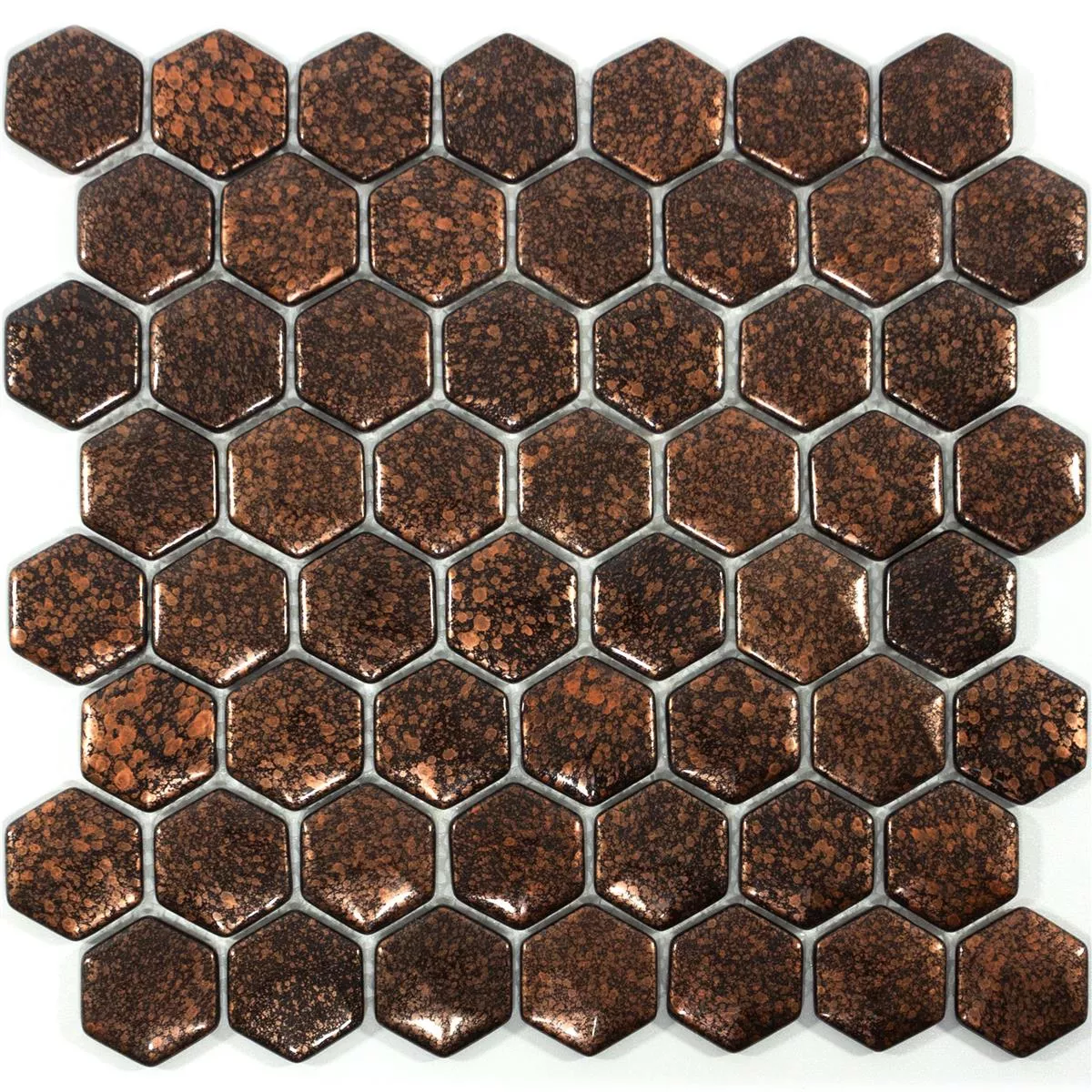 Muster von Glasmosaik Fliesen Leopard Hexagon 3D Bronze