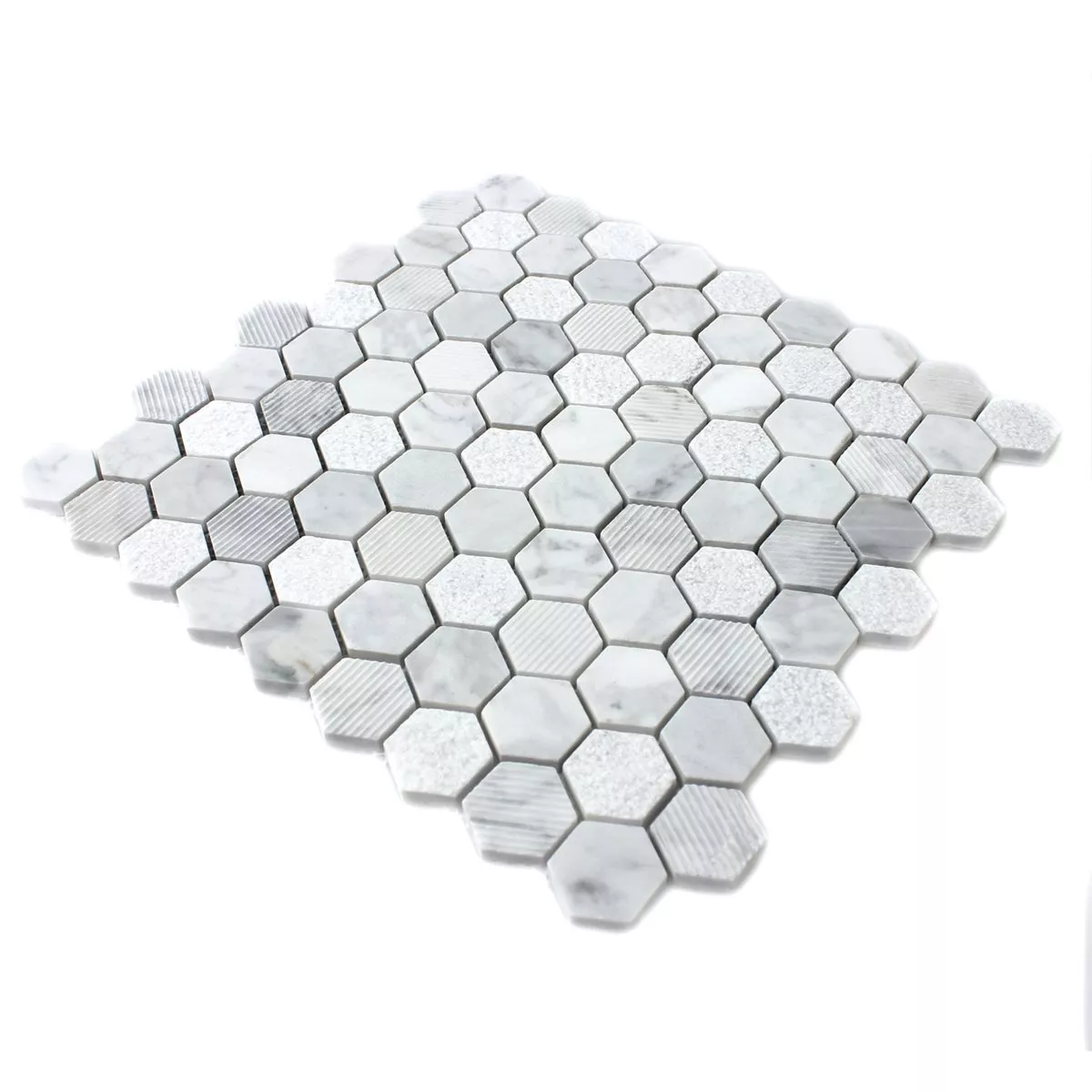 Mosaikfliesen Hexagon Naturstein Carrara Weiss