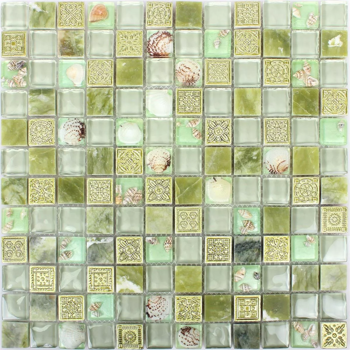 Muster von Glasmosaik Natursteinfliesen Tatvan Muschel Grün