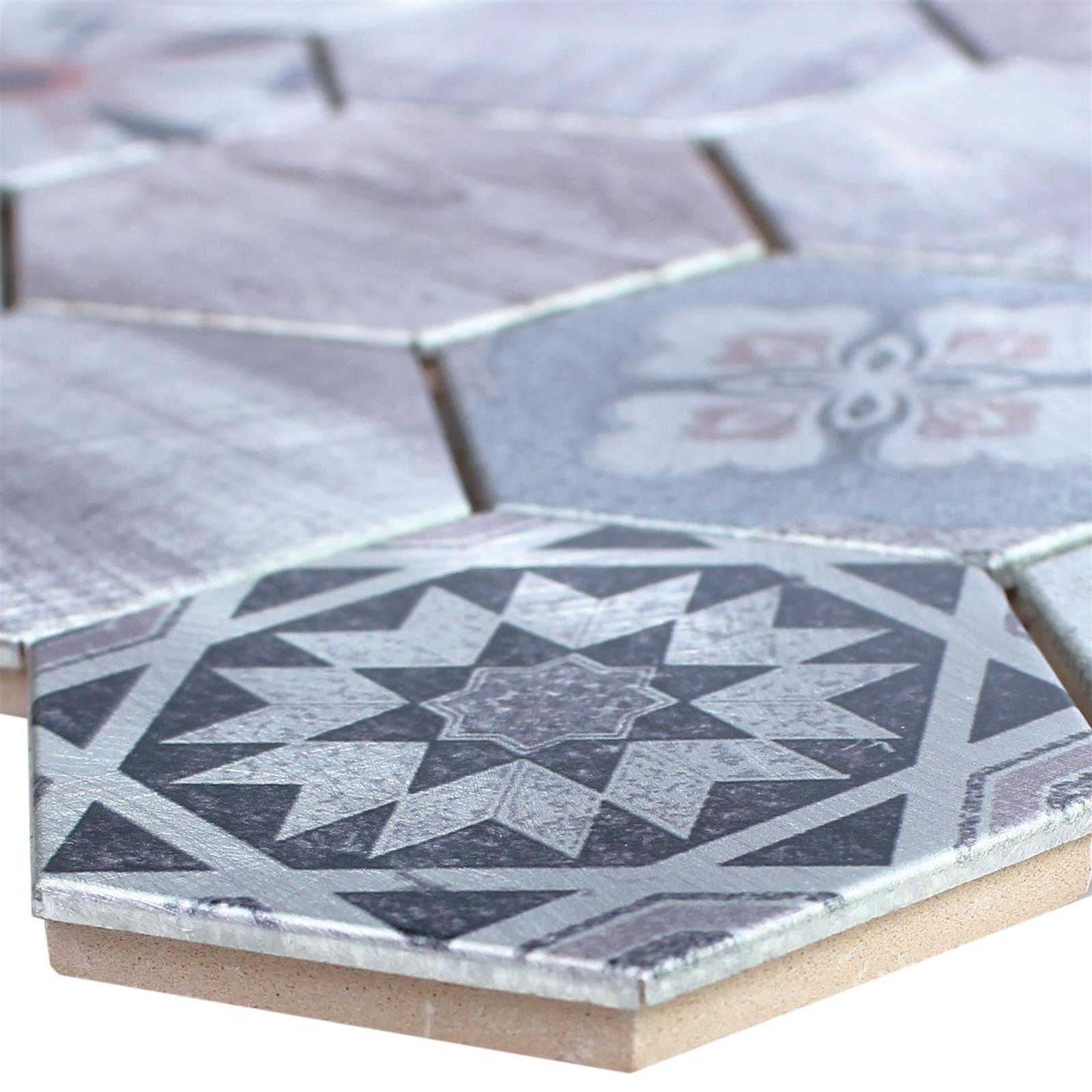 Aluminium Mosaik Fliesen Raymond Hexagon Hellbraun Mix