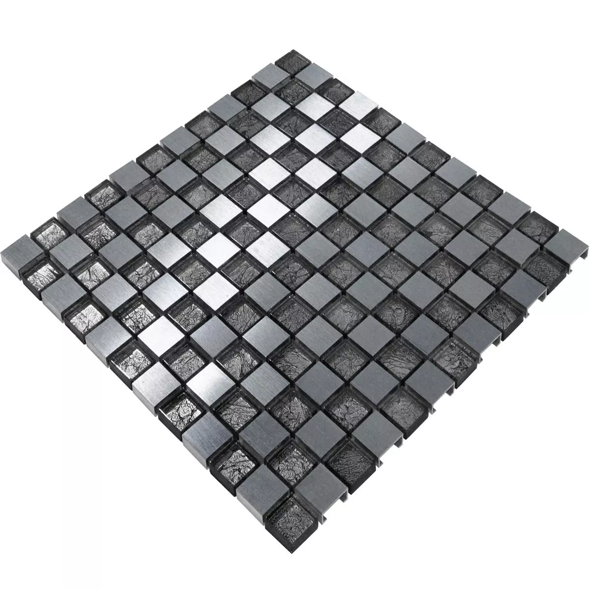 Muster von Glas Aluminium Mosaik Fliesen Eldorien Silber-Grau