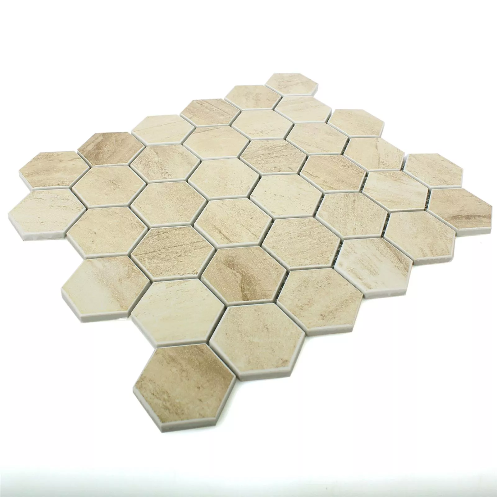 Keramik Betonoptik Mosaikfliesen Shepherd Hexagon Beige