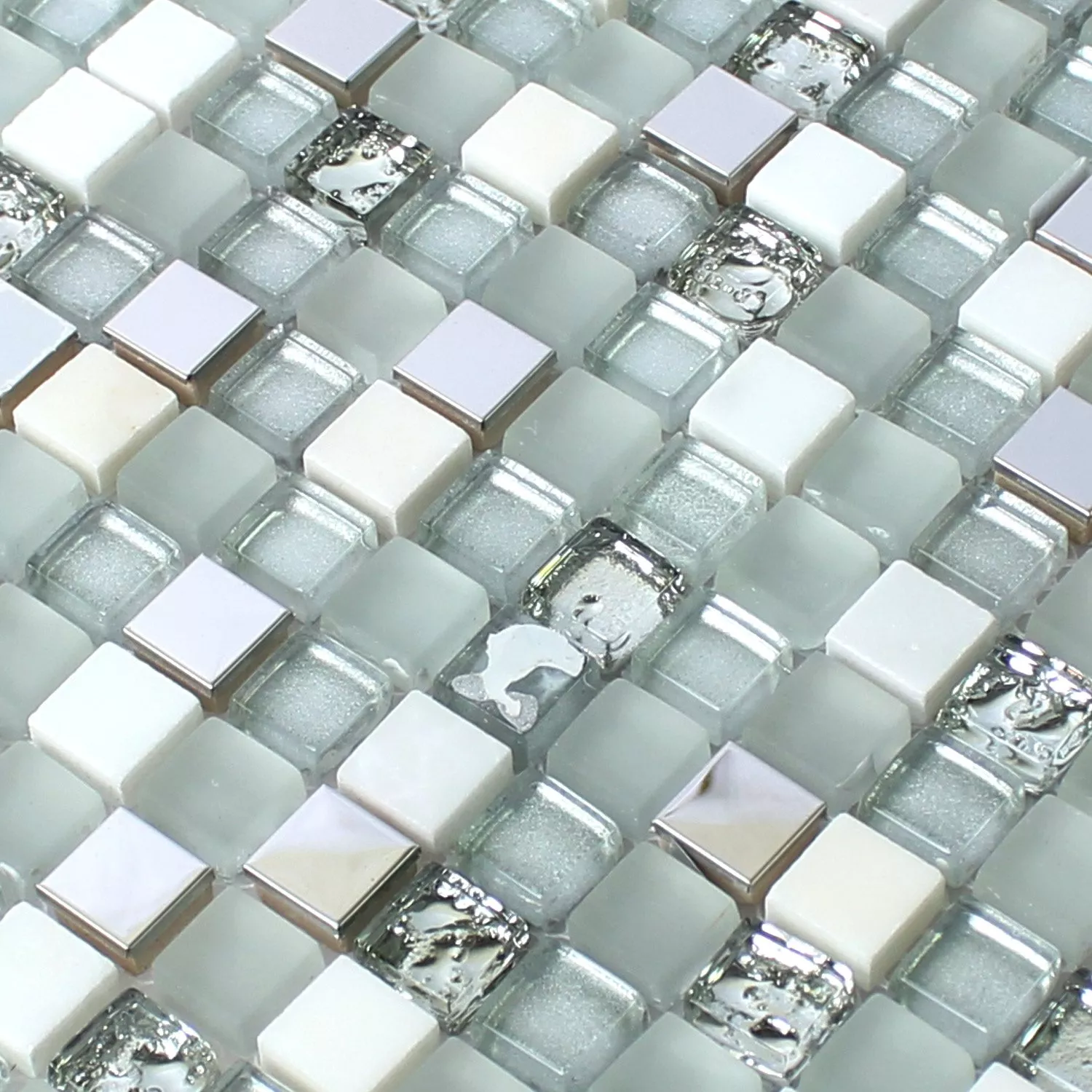 Muster von Glas Edelstahl Naturstein Mosaik Fliesen Weiss Silber
