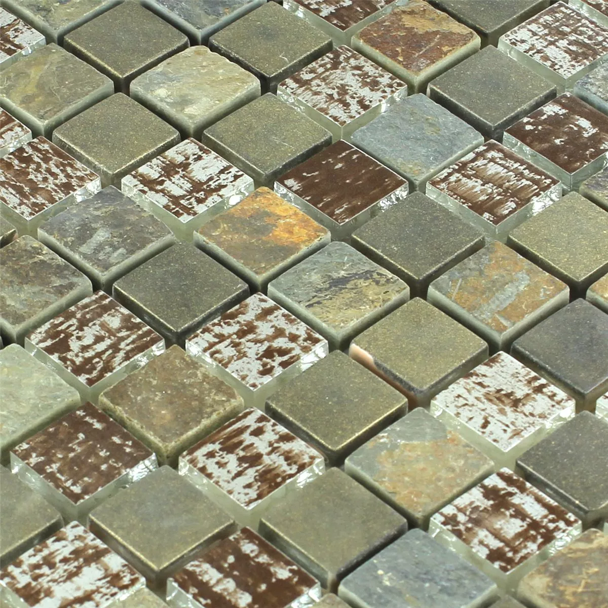 Muster von Mosaikfliesen Quarzit Glas Rost