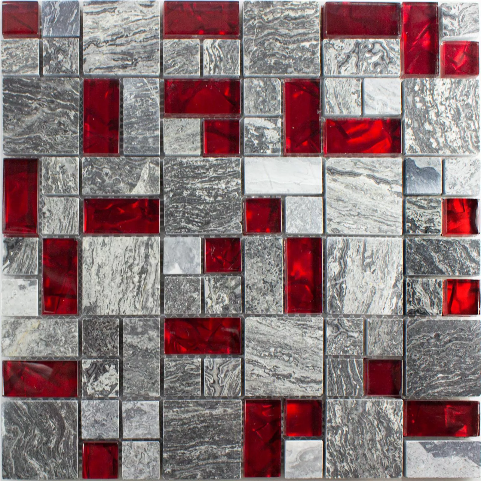 Muster von Glasmosaik Natursteinfliesen Manavgat Grau Rot ix